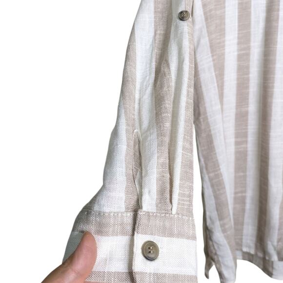 Anthropologie RD & Koko Linen Tunic Top XL Wide Stripe Button Down Pocket - Picture 5 of 11